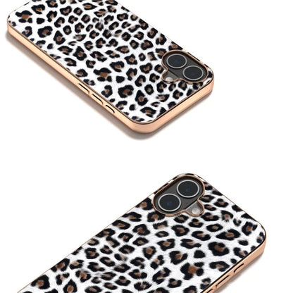 For iPhone 16 Plus Case Electroplating Leopard Pattern PU+TPU Phone Cover