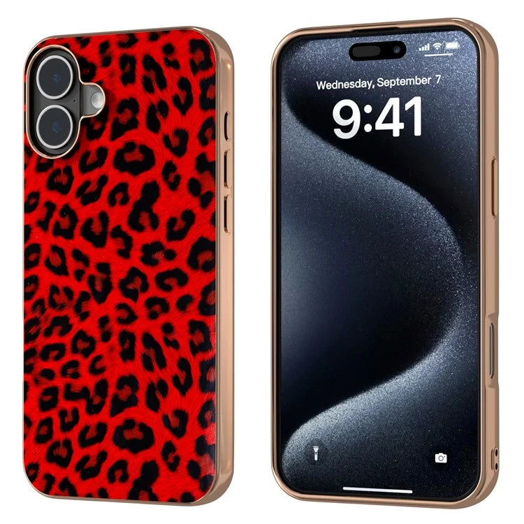 For iPhone 16 Plus Case Electroplating Leopard Pattern PU+TPU Phone Cover