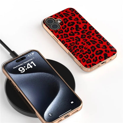 For iPhone 16 Plus Case Electroplating Leopard Pattern PU+TPU Phone Cover