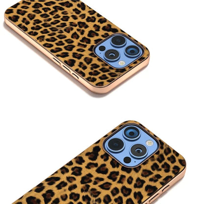 For iPhone 16 Pro Max Case Electroplating Leopard Pattern PU+TPU Phone Cover