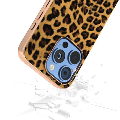 For iPhone 16 Pro Max Case Electroplating Leopard Pattern PU+TPU Phone Cover
