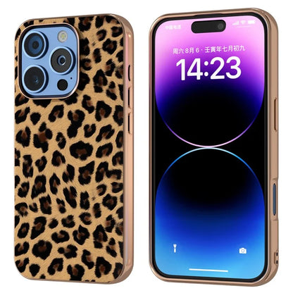 For iPhone 16 Pro Max Case Electroplating Leopard Pattern PU+TPU Phone Cover