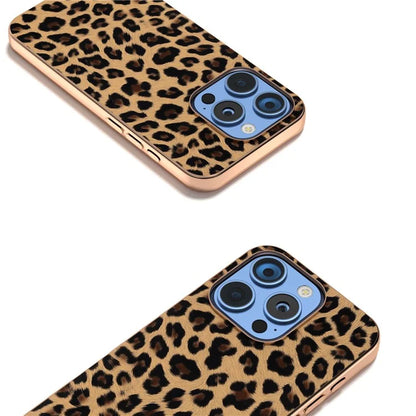For iPhone 16 Pro Max Case Electroplating Leopard Pattern PU+TPU Phone Cover