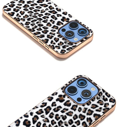 For iPhone 16 Pro Max Case Electroplating Leopard Pattern PU+TPU Phone Cover