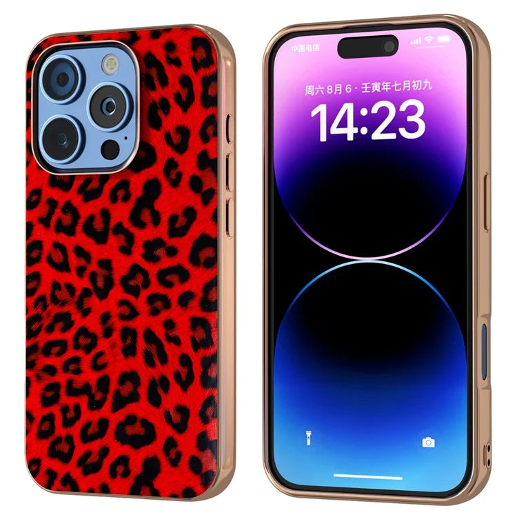 For iPhone 16 Pro Max Case Electroplating Leopard Pattern PU+TPU Phone Cover