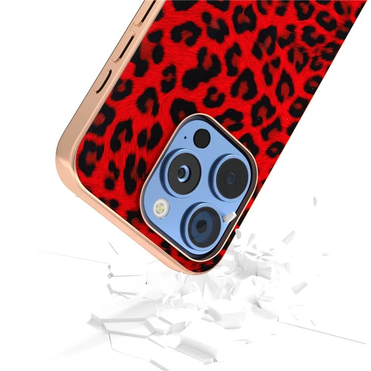 For iPhone 16 Pro Max Case Electroplating Leopard Pattern PU+TPU Phone Cover