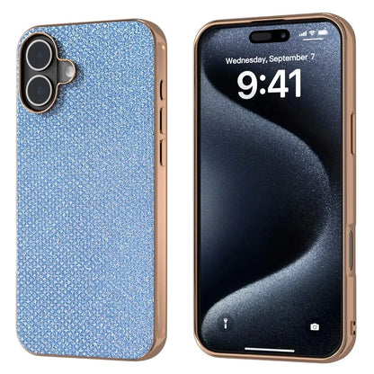 For iPhone 16 Case Rhinestone Texture PU+TPU Phone Cover Electroplating Edge