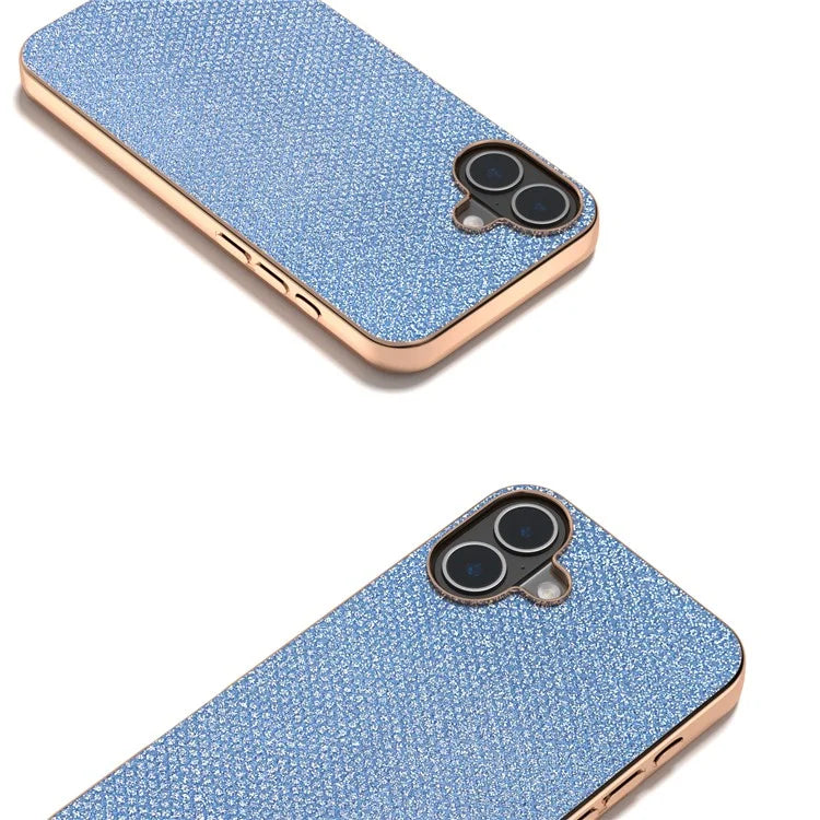 For iPhone 16 Case Rhinestone Texture PU+TPU Phone Cover Electroplating Edge