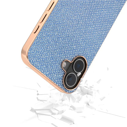 For iPhone 16 Case Rhinestone Texture PU+TPU Phone Cover Electroplating Edge