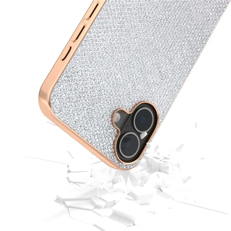 For iPhone 16 Case Rhinestone Texture PU+TPU Phone Cover Electroplating Edge