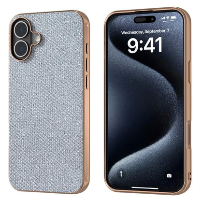 For iPhone 16 Plus Case Rhinestone Texture PU+TPU Phone Cover Electroplating Edge