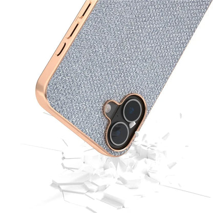 For iPhone 16 Plus Case Rhinestone Texture PU+TPU Phone Cover Electroplating Edge