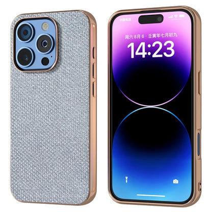 For iPhone 16 Pro Case Rhinestone Texture PU+TPU Phone Cover Electroplating Edge