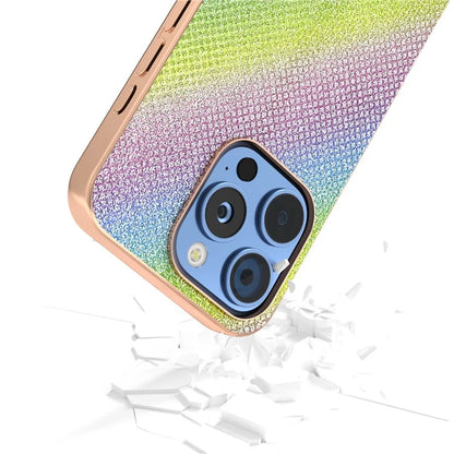 For iPhone 16 Pro Case Rhinestone Texture PU+TPU Phone Cover Electroplating Edge