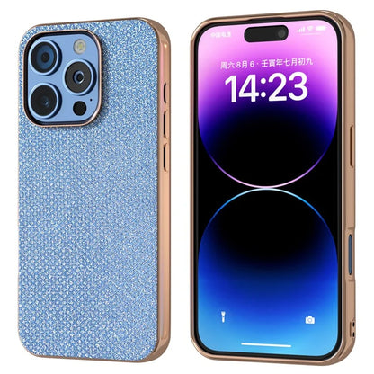 For iPhone 16 Pro Case Rhinestone Texture PU+TPU Phone Cover Electroplating Edge