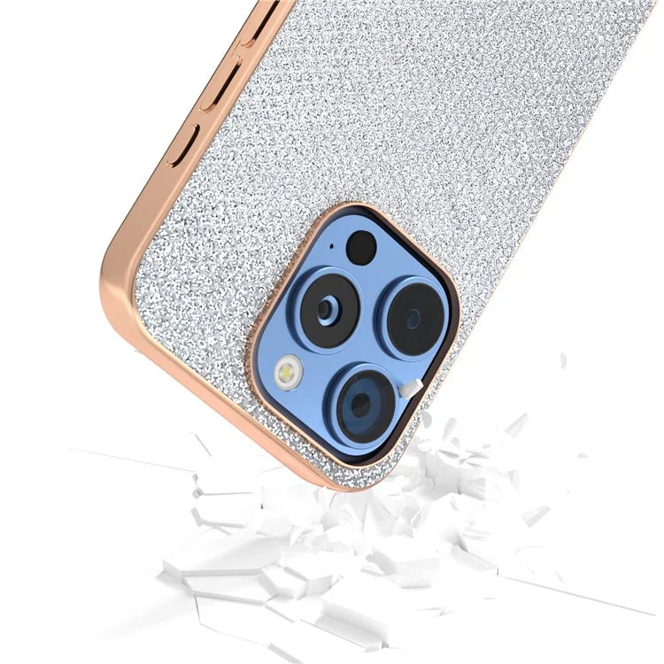 For iPhone 16 Pro Case Rhinestone Texture PU+TPU Phone Cover Electroplating Edge