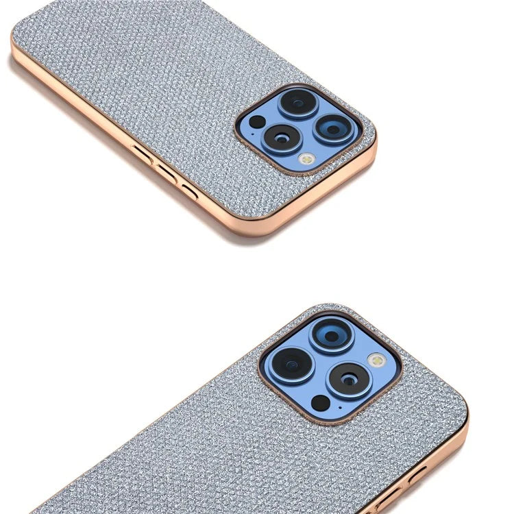 For iPhone 16 Pro Max Case Rhinestone Texture PU+TPU Phone Cover Electroplating Edge