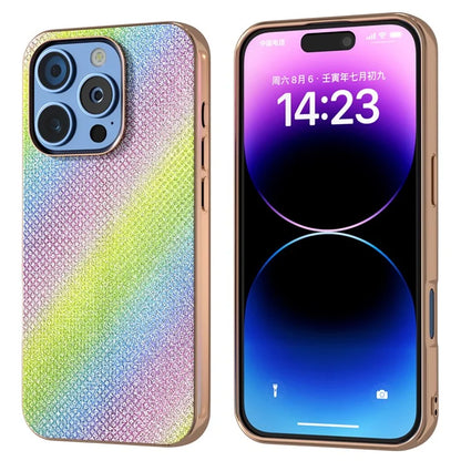 For iPhone 16 Pro Max Case Rhinestone Texture PU+TPU Phone Cover Electroplating Edge
