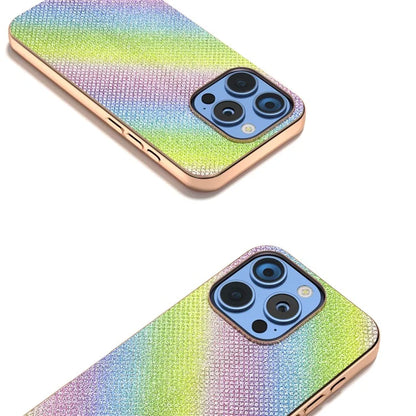 For iPhone 16 Pro Max Case Rhinestone Texture PU+TPU Phone Cover Electroplating Edge