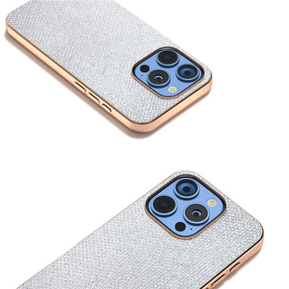 For iPhone 16 Pro Max Case Rhinestone Texture PU+TPU Phone Cover Electroplating Edge