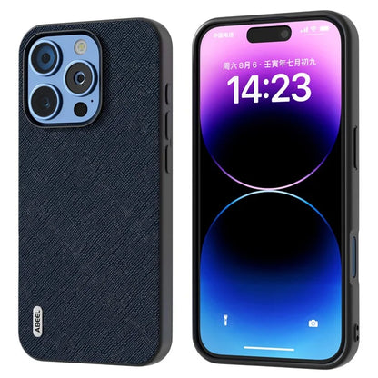 ABEEL For iPhone 16 Pro Max Case Cross Texture Genuine Cow Leather Hybrid Phone Case