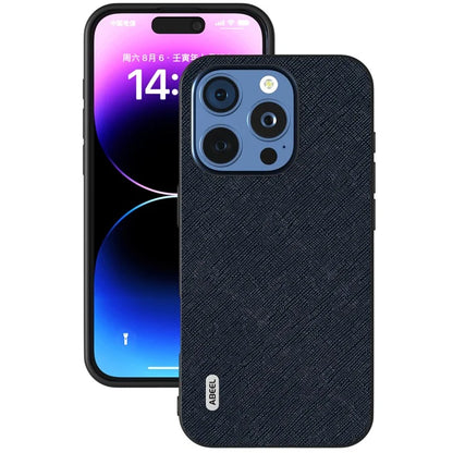 ABEEL For iPhone 16 Pro Max Case Cross Texture Genuine Cow Leather Hybrid Phone Case