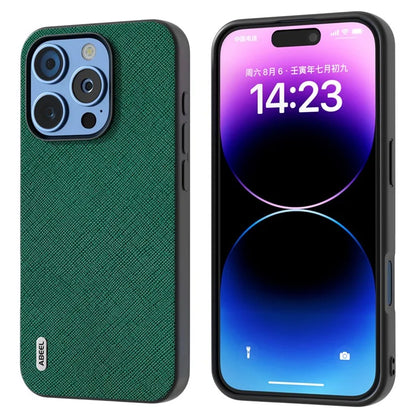 ABEEL For iPhone 16 Pro Max Case Cross Texture Genuine Cow Leather Hybrid Phone Case