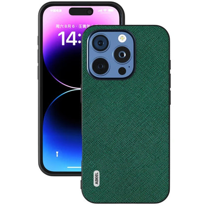 ABEEL For iPhone 16 Pro Max Case Cross Texture Genuine Cow Leather Hybrid Phone Case