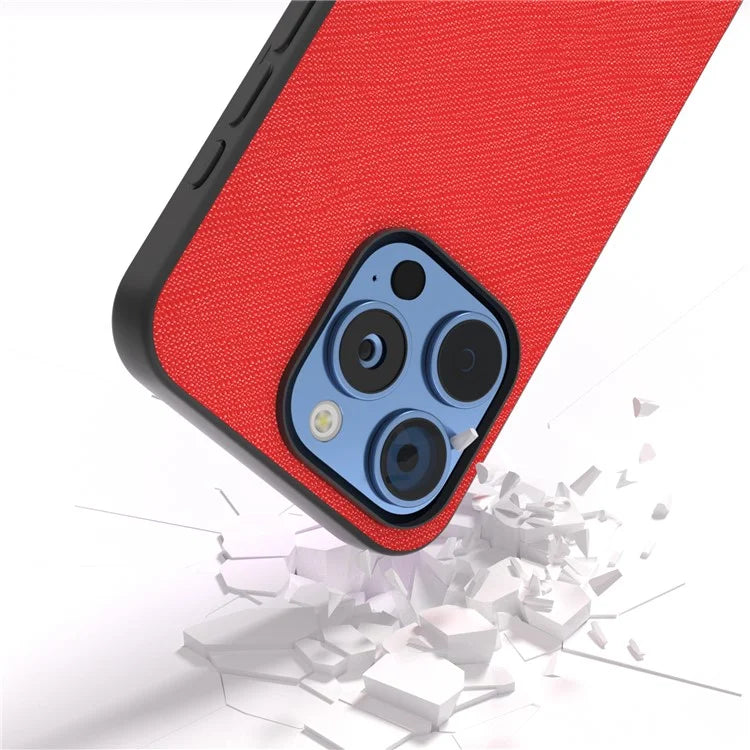 ABEEL For iPhone 16 Pro Max Case Cross Texture Genuine Cow Leather Hybrid Phone Case