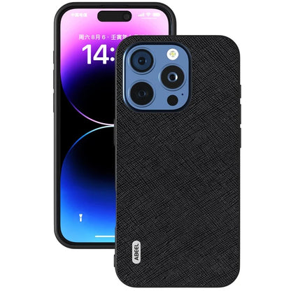 ABEEL For iPhone 16 Pro Max Case Cross Texture Genuine Cow Leather Hybrid Phone Case