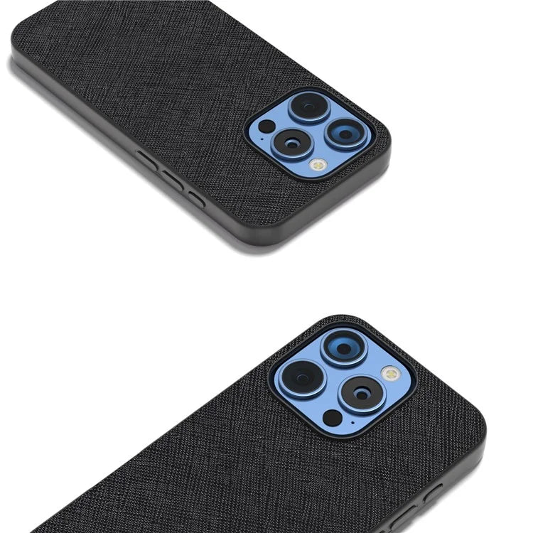 ABEEL For iPhone 16 Pro Max Case Cross Texture Genuine Cow Leather Hybrid Phone Case