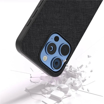 ABEEL For iPhone 16 Pro Max Case Cross Texture Genuine Cow Leather Hybrid Phone Case