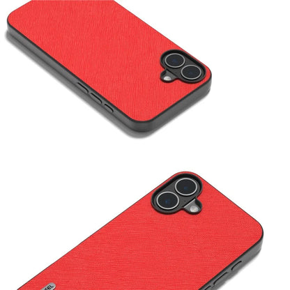 ABEEL For iPhone 16 Plus Case Cross Texture Genuine Cow Leather Hybrid Phone Case