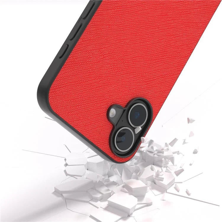 ABEEL For iPhone 16 Plus Case Cross Texture Genuine Cow Leather Hybrid Phone Case