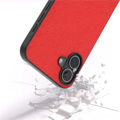 ABEEL For iPhone 16 Plus Case Cross Texture Genuine Cow Leather Hybrid Phone Case
