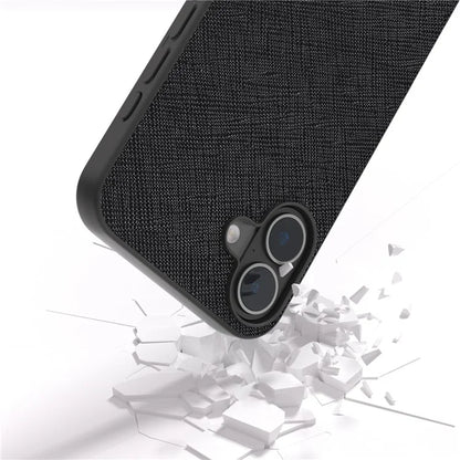ABEEL For iPhone 16 Plus Case Cross Texture Genuine Cow Leather Hybrid Phone Case