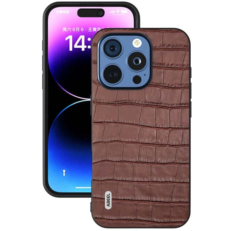 ABEEL For iPhone 16 Pro Max Cases Genuine Cow Leather+PC+TPU Drop-Proof Cell Phone Cover