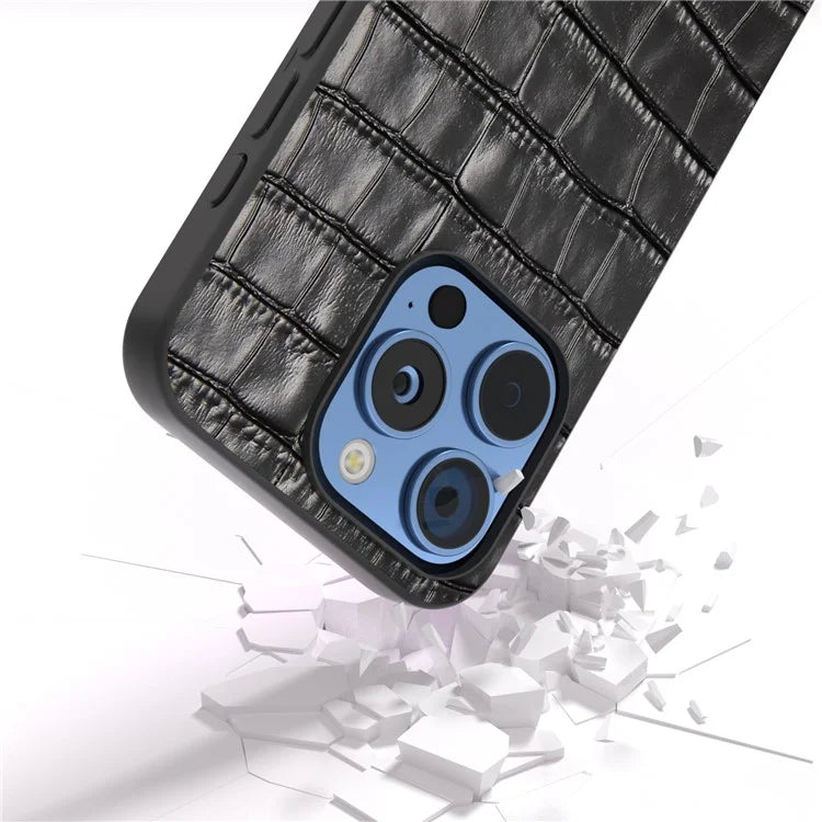 ABEEL For iPhone 16 Pro Max Cases Genuine Cow Leather+PC+TPU Drop-Proof Cell Phone Cover