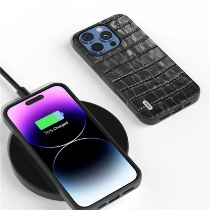 ABEEL For iPhone 16 Pro Max Cases Genuine Cow Leather+PC+TPU Drop-Proof Cell Phone Cover