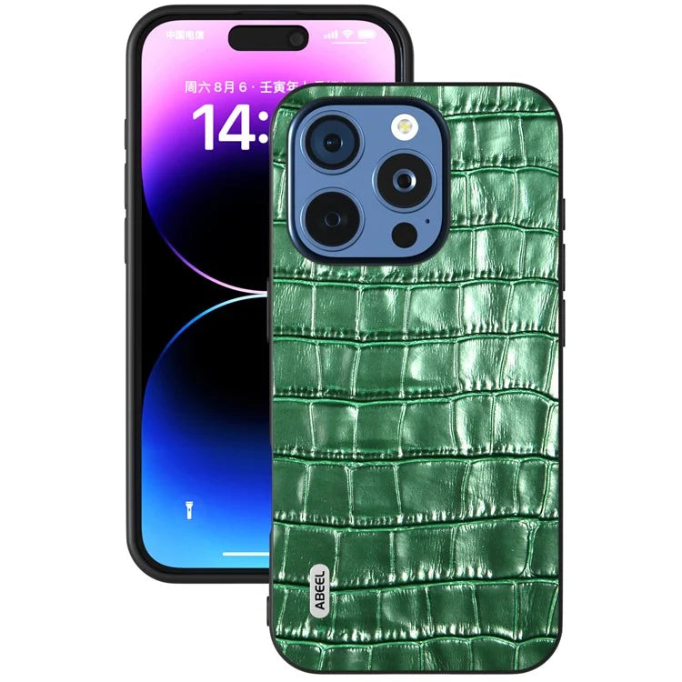 ABEEL For iPhone 16 Pro Max Cases Genuine Cow Leather+PC+TPU Drop-Proof Cell Phone Cover