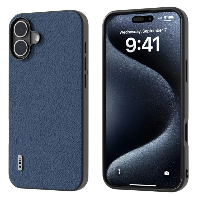 ABEEL For iPhone 16 Cases Genuine Cow Leather+PC+TPU Phone Cover