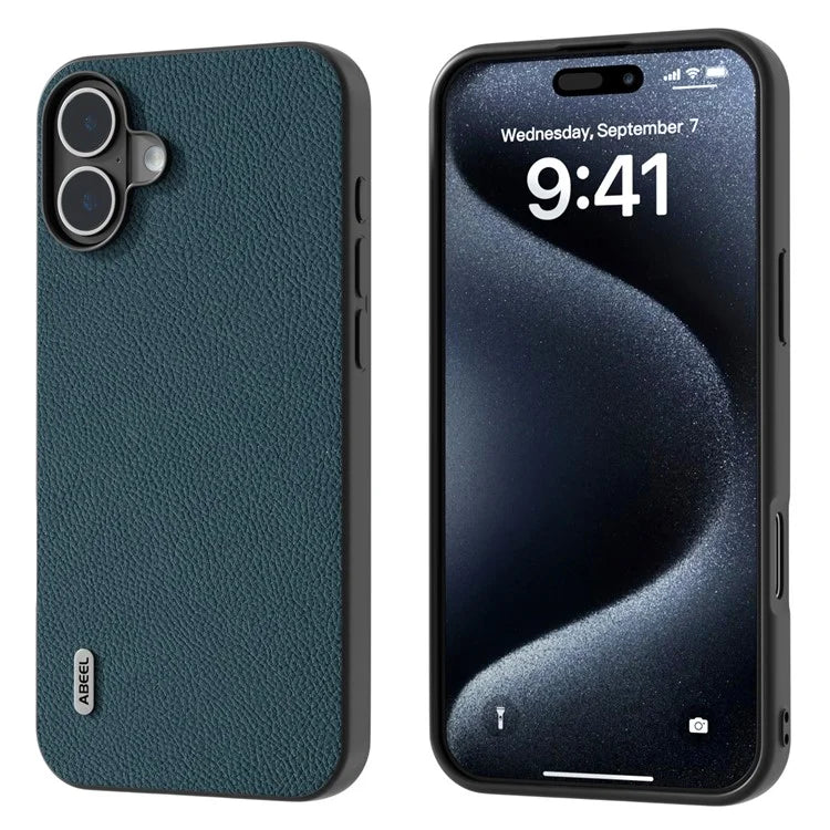 ABEEL For iPhone 16 Cases Genuine Cow Leather+PC+TPU Phone Cover