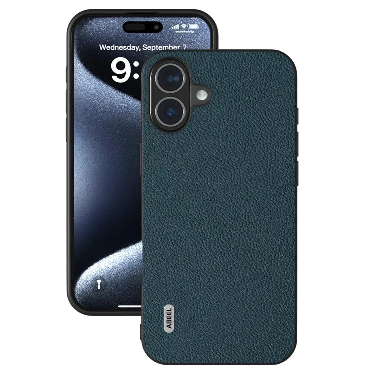ABEEL For iPhone 16 Cases Genuine Cow Leather+PC+TPU Phone Cover