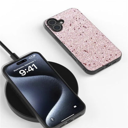 For iPhone 16 Plus Case Glitter Design PU+PC+TPU Protective Phone Cover