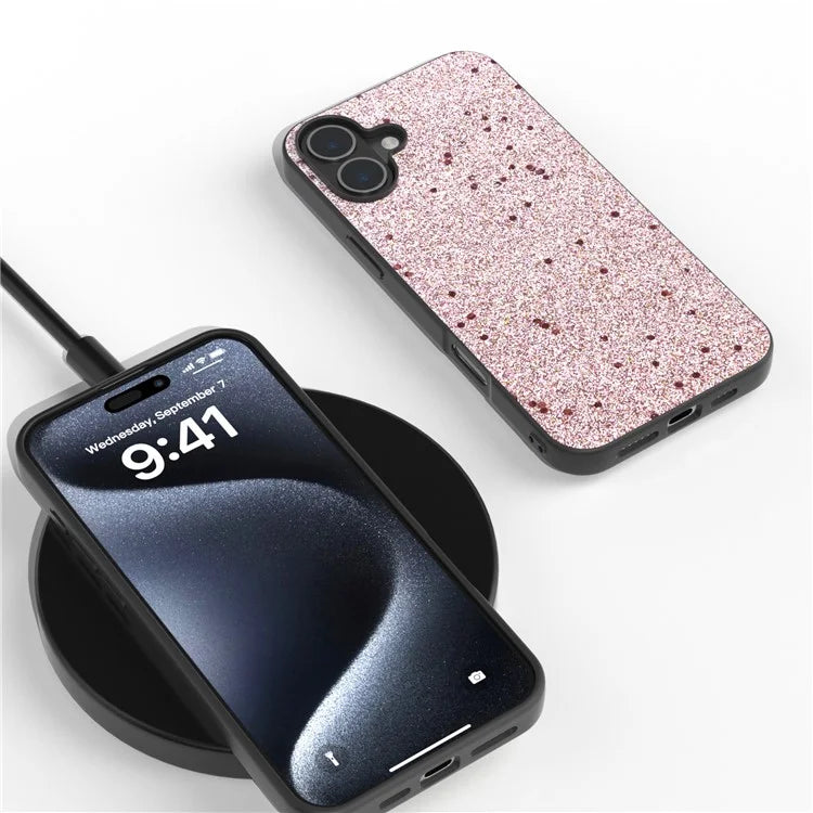 For iPhone 16 Case Glitter Design PU+PC+TPU Protective Phone Cover