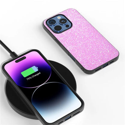 For iPhone 16 Pro Max Case Glitter PU Covered PC+TPU Phone Shell