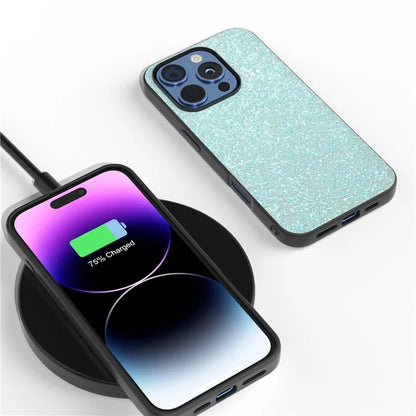 For iPhone 16 Pro Max Case Glitter PU Covered PC+TPU Phone Shell