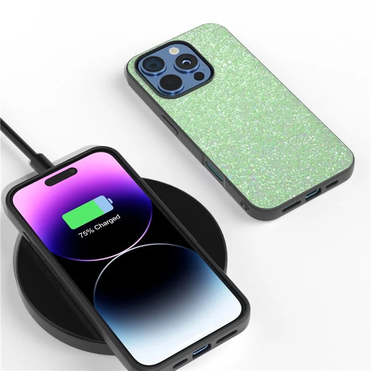 For iPhone 16 Pro Max Case Glitter PU Covered PC+TPU Phone Shell