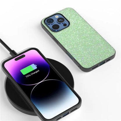 For iPhone 16 Pro Max Case Glitter PU Covered PC+TPU Phone Shell