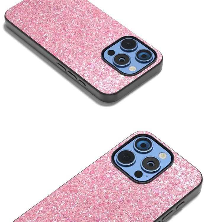 For iPhone 16 Pro Max Case Glitter PU Covered PC+TPU Phone Shell